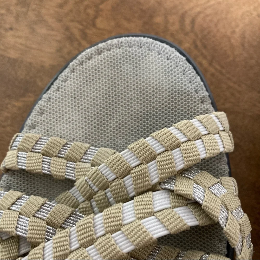 5/$15 Steven by Steve Madden Tan, Silver, & White Weave-like Sandals